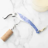 Simple Blue Brushed Metal and Glitter Monogram | Waiter's Corkscrew