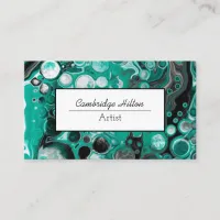 Black and Green Marble Fluid Art   Business Card