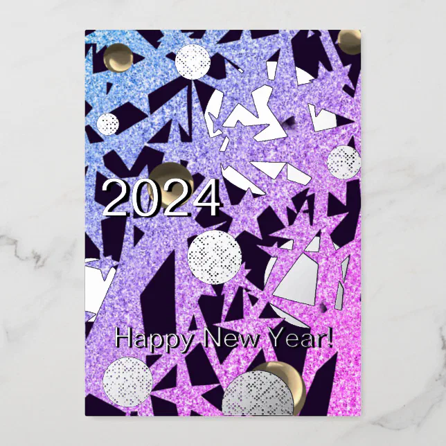 Happy New Year 2024 - stars and ornaments silver Foil Invitation