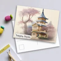 Tokyo, Japan Vintage Watercolor Travel Postcard