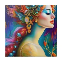 The Colorful Mermaid AI Art Portrait Ceramic Tile