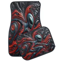 Mysterious Alien Figure in Vivid Cosmic Swirl Car Floor Mat