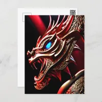 Fire breathing dragon red and gold scales postcard