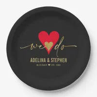 Wedding Day Elegant Simple Heart We Do Gold Script Paper Plates