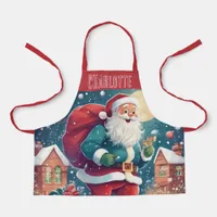 Santa In The Snow Kids Christmas Holiday Apron