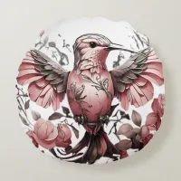 Cute Hummingbird on Twig  Round Pillow