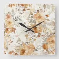 Cozy Autumn Floral Botanical Print Square Wall Clock