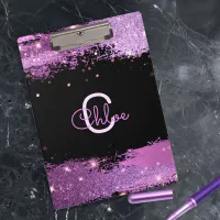 Luxury Glam Stylish Glittery Magenta And Black Clipboard