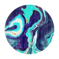 Blue Teal Ocean Swirls Marble Fluid Art  Cutting Board