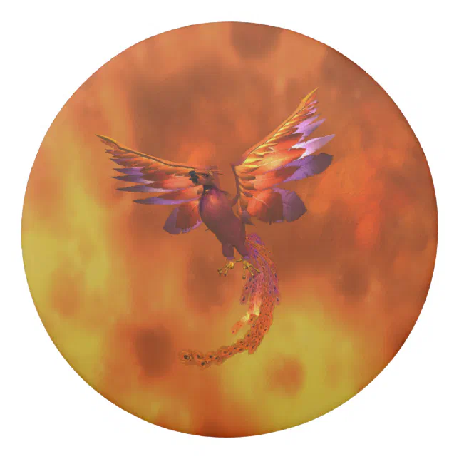 Colorful Phoenix Flying Against a Fiery Background Eraser