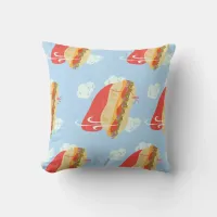 Flying Hero Sandwich Fun Caped Cartoon Throw Pillow