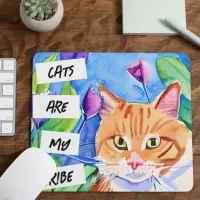 Cats are My Tribe | Orange Cat and Flowers Mouse Pad