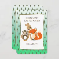Cute Woodlands Animals Fox Baby Shower Invitation