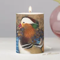 Beautiful Chatty Mandarin Duck at the Pond Pillar Candle