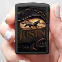 Leather Horse Scene With Barn Zippo Lighter