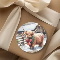 Vintage Farm and Highland Cow Christmas  Classic Round Sticker