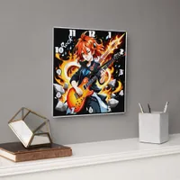 Passionate musician wields an electric guitar square wall clock