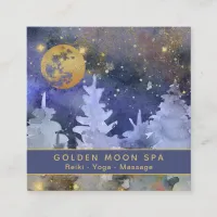 *~* Cosmos - Gold Moon Glitter Stars Pine Trees Square Business Card