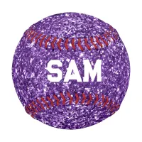 Luxury Royal Purple Glitter Bold Sport Monogram Baseball