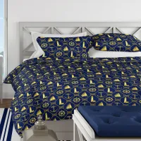 Navy Blue and Gold Nautical Lighthouse Anchor Duvet Cover