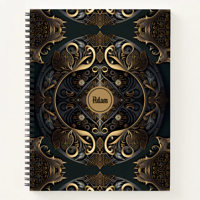 Black and Gold Luxurious Medieval Spiral Notebook