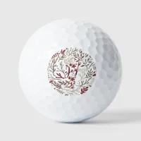 Rustic Burgundy Foliage Joy Christmas Holiday   Golf Balls