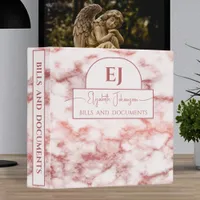 Elegant Girly Grey & Rose Gold Marble Monogrammed 3 Ring Binder