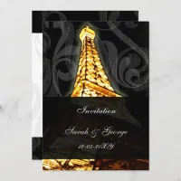 gold eiffel tower Paris wedding invitation