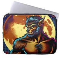 Comic Book Style Werewolf in Front of Full Moon Laptop Sleeve