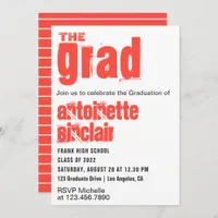 Red and White Grunge Typography Graduation Party Invitation