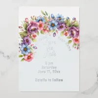 Modern Spring Flowers Foil Invitation