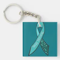 Teal Ovarian Cancer Awareness Ribbon and Butterfly Keychain