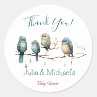 Whimsical Birds on Branches  Pastel Baby Shower Classic Round Sticker