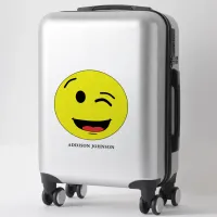 Funny Wink & Smile Emoji Yellow Face Add Name 14" Sticker