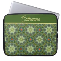 Vintage pattern in Green with Blue Flowers Laptop Sleeve