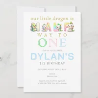 Little Dragon Blue Halfway to One 6 Month Birthday Invitation