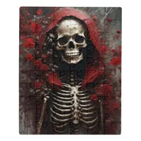 Skeleton in a Red Cape with Flowers Jigsaw Puzzle