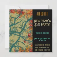 New Year’s Eve green tree red leaves Invitation