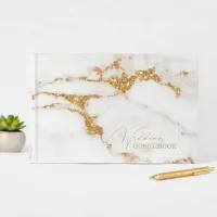 Modern Marble Glitter Wedding Gold ID816 Guest Book