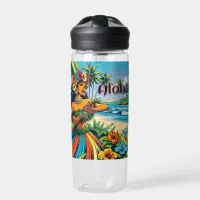 Pretty Hula Dancer on the Hawaiian Islands Aloha Water Bottle