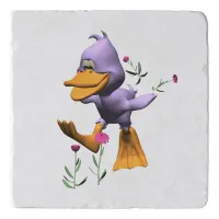 Cute Happy Cartoon Duck Running Through Flowers Trivet