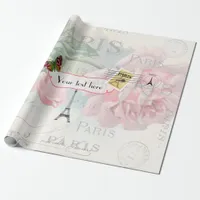 Paris Wedding Vintage Shabby-Chic Pink Rose Custom Wrapping Paper