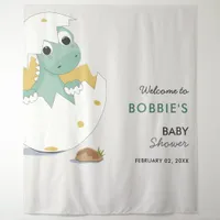 Cute Baby Dino in Egg Neutral Baby Shower Backdrop