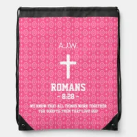 Pink Ethnic Pattern Bible Chapter Verse Christian Drawstring Bag