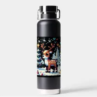 Christmas Reindeer Winter Wonderland Pixel Art Water Bottle