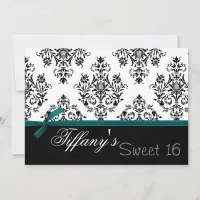 damask aqua Sweet Sixteen Invitation