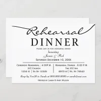 black white Elegant Script Rehearsal Dinner Invite