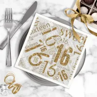 Sweet Sixteen Sparkle Word Cloud Gold ID265 Napkins