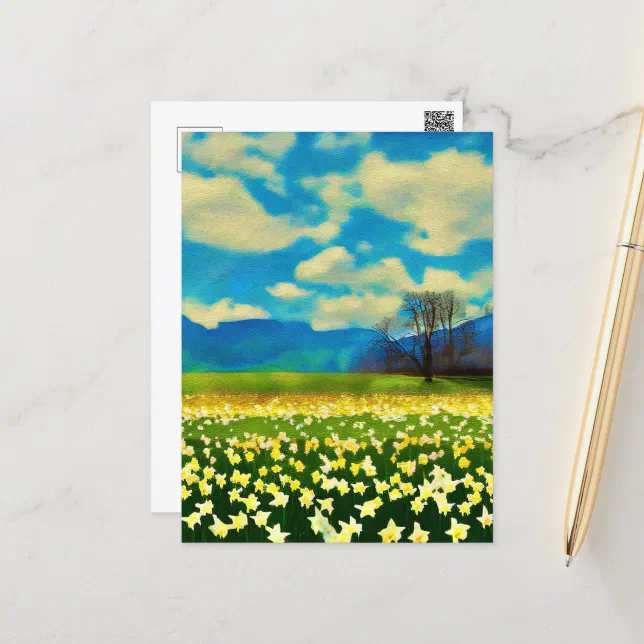 Daffodil field - painting postcard