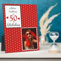 50th Birthday Name Photo Red 50 and Fabulous W Red Plaque